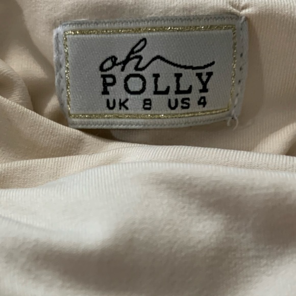 Oh Polly Ruched Bodycon Knee Length Dress in Oyster White/ Cream - Picture 5 of 6